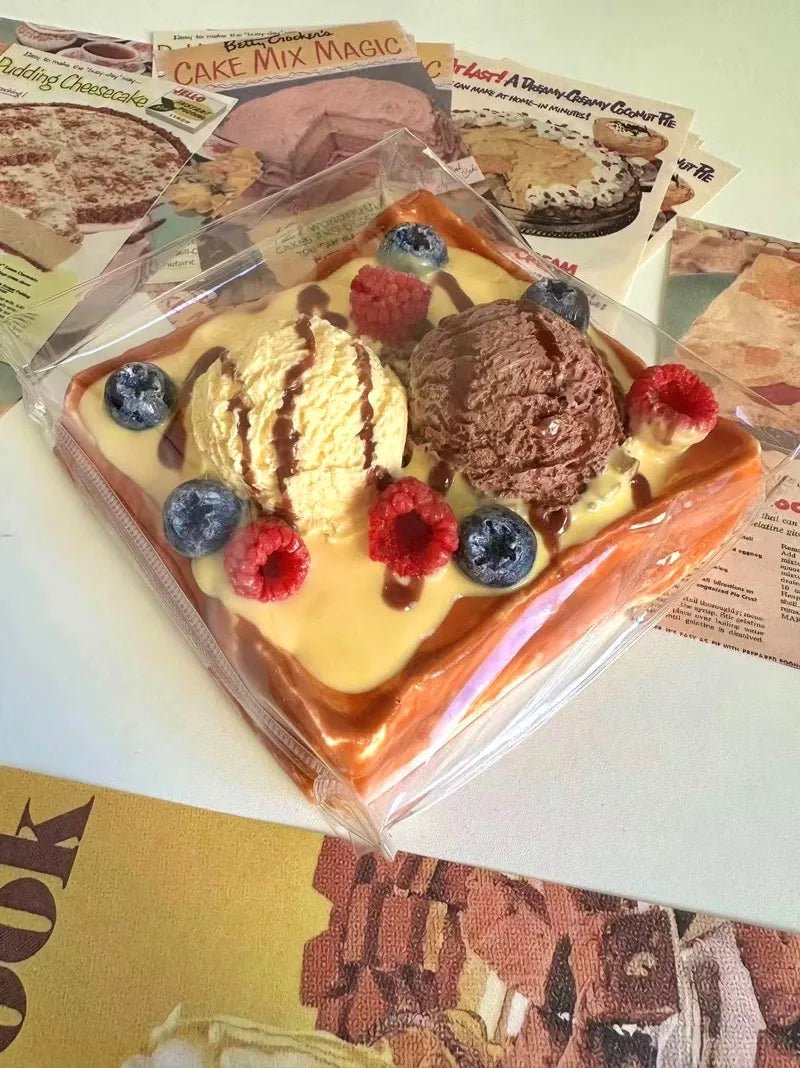 Fruit Ice Cream Toast Squishy - Silicone Squeeze Toy with Creamy Mud - like Texture, 450g - Psykade