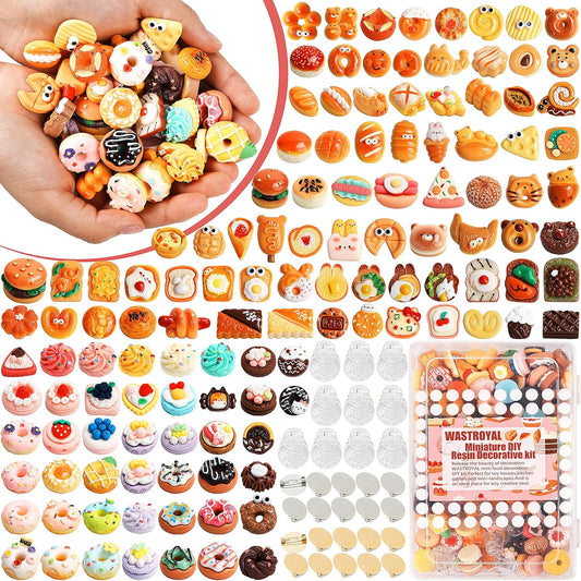 157 Pcs Mini Food Toys Pretend Food for Dollhouse Kitchen Accessories Miniature Play Resin Food Toys Hamburg Cake Bread for 1/12 Doll House (Dessert) - Psykade