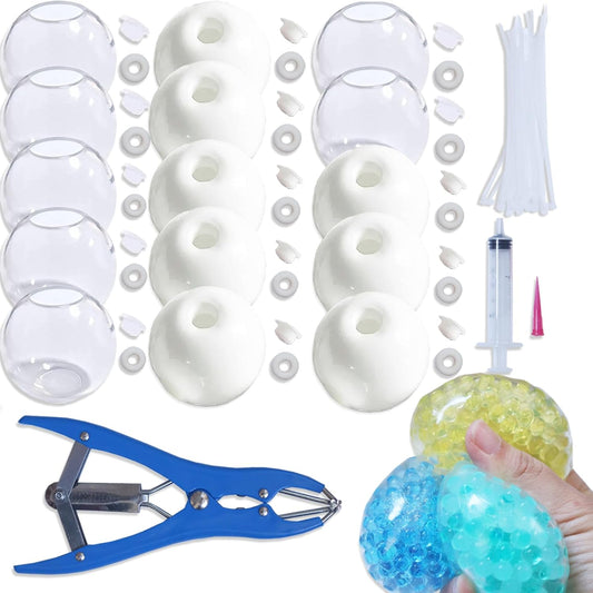 15pcs DIY Stress Ball Kit – Blank Skins with Air Pump & Expander Tool for Making Pressure Balls, Make Your Own Fidget Pressure Balls for Adults (8White+7Transparent) - Psykade