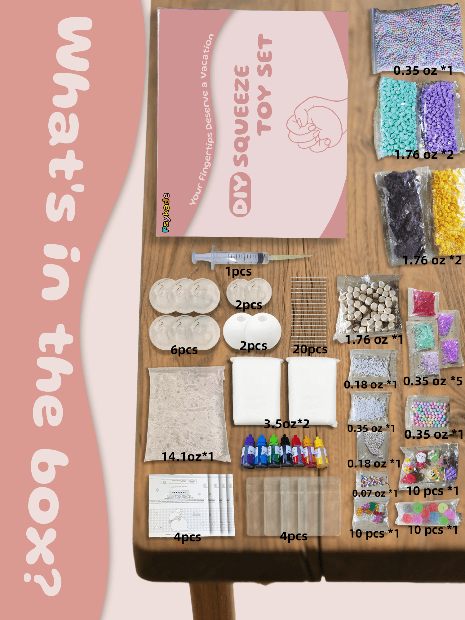 DIY Stress Ball Making Kit - 10 TPR Skins, 13 Fillers, 14 oz Slime, 7 oz Clay, Create ASMR Anxiety Relief Toys, Handmade Squishy Stress Balls, Unique Self - Care Gifts for Women - Psykade