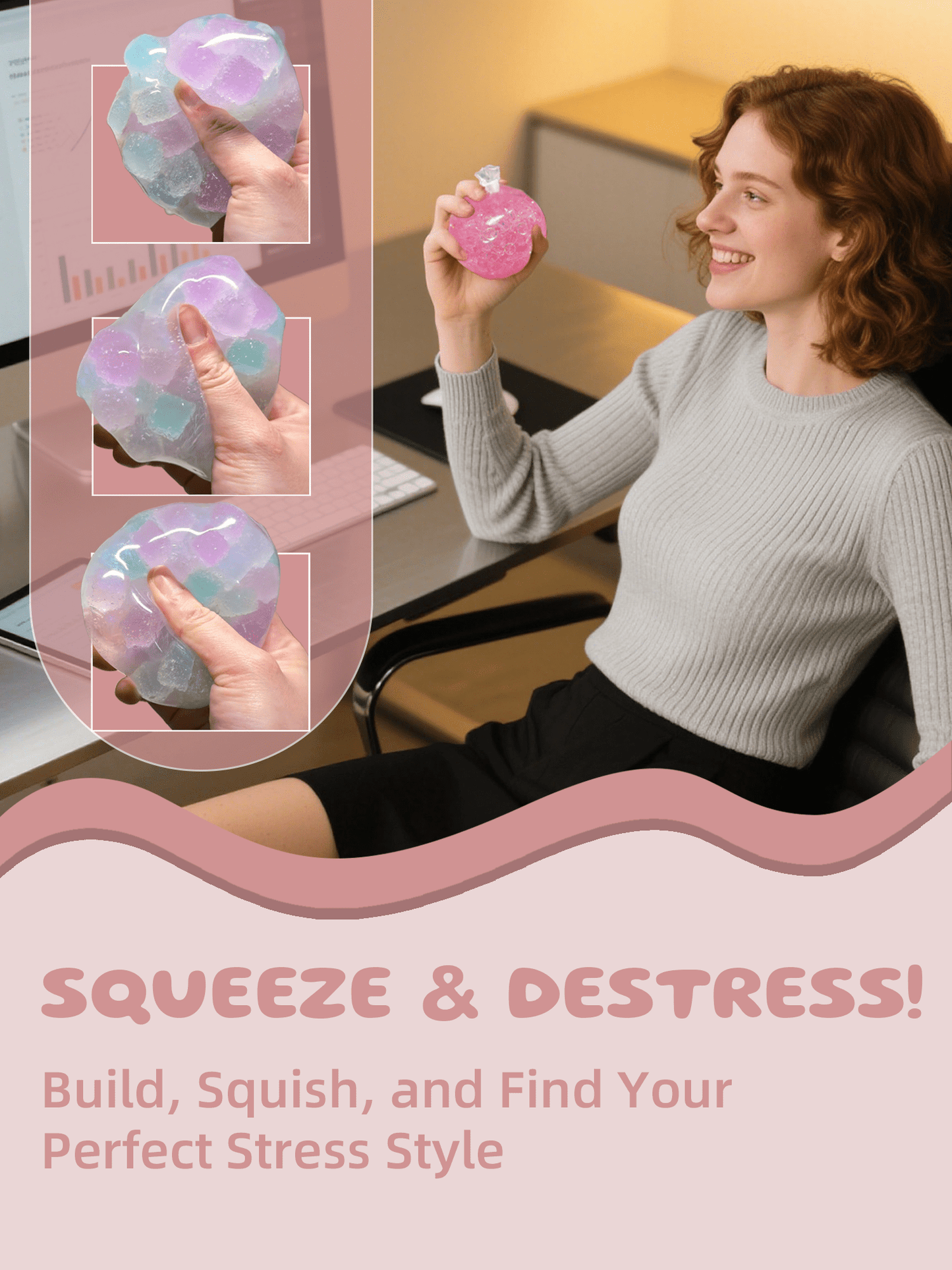 DIY Stress Ball Making Kit - 10 TPR Skins, 13 Fillers, 14 oz Slime, 7 oz Clay, Create ASMR Anxiety Relief Toys, Handmade Squishy Stress Balls, Unique Self - Care Gifts for Women - Psykade