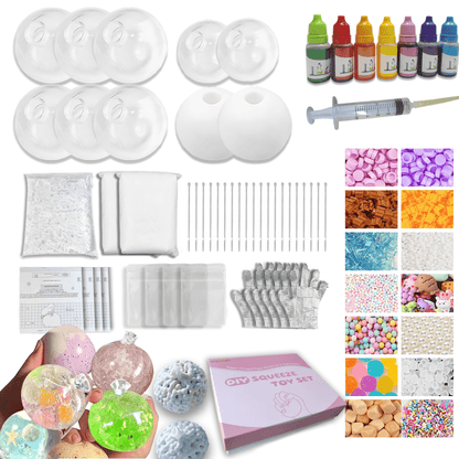 DIY Stress Ball Making Kit - 10 TPR Skins, 13 Fillers, 14 oz Slime, 7 oz Clay, Create ASMR Anxiety Relief Toys, Handmade Squishy Stress Balls, Unique Self - Care Gifts for Women - Psykade