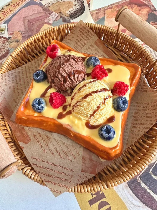 Fruit Ice Cream Toast Squishy - Silicone Squeeze Toy with Creamy Mud - like Texture, 450g - Psykade