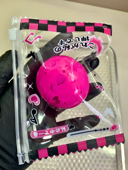 Pink Pop Sweet - Edgy Squeezie - Handmade 4cm Stress - Relieving Ball with Soft Butter - like Texture, Dark - Pink Accents, and Tie - Band Seal - Psykade