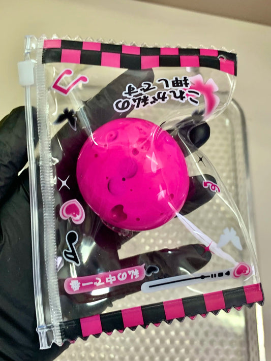 Pink Pop Sweet - Edgy Squeezie - Handmade 4cm Stress - Relieving Ball with Soft Butter - like Texture, Dark - Pink Accents, and Tie - Band Seal - Psykade
