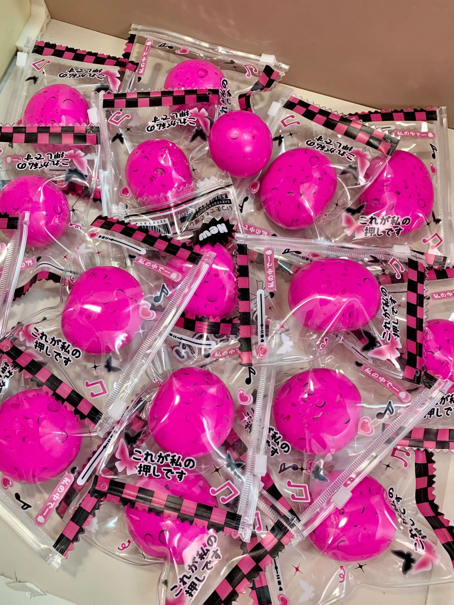 Pink Pop Sweet - Edgy Squeezie - Handmade 4cm Stress - Relieving Ball with Soft Butter - like Texture, Dark - Pink Accents, and Tie - Band Seal - Psykade
